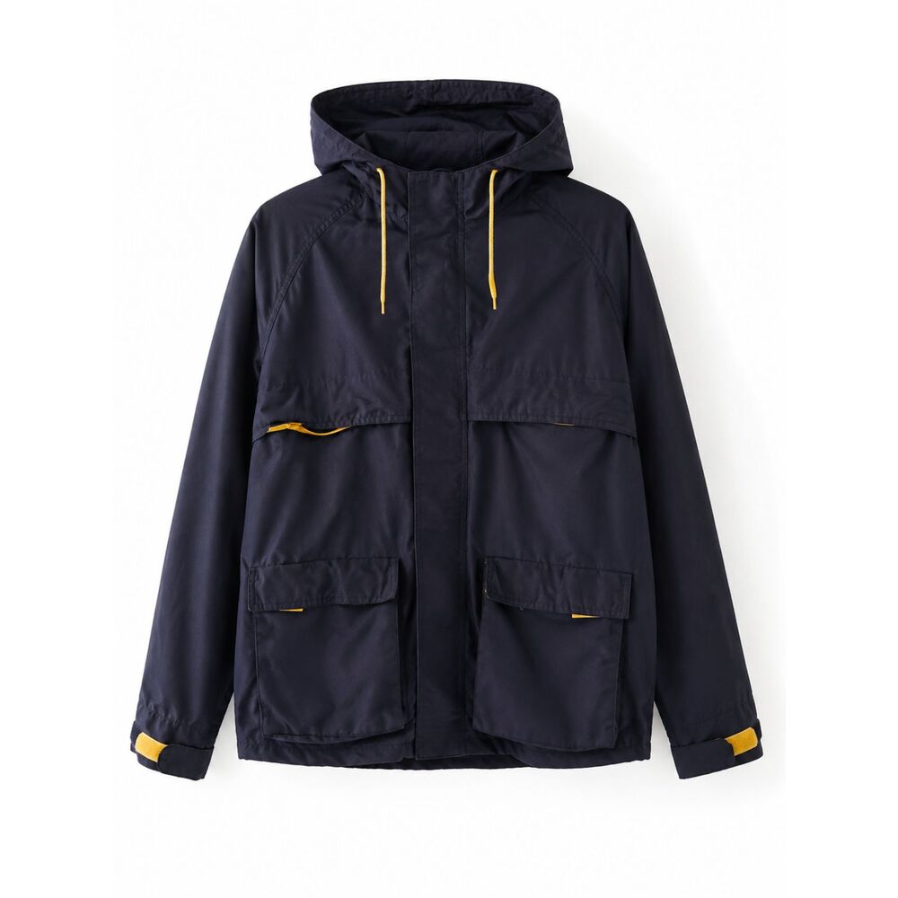 Vintage Izod Lacoste Men's Large Windbreaker Jacket Navy Yellow Hooded Full Zip